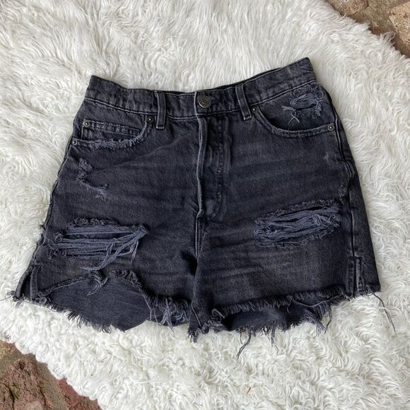 Garage Denim Button Fly Black Distressed Vintage Frayed Hem Shorts Junior Sz 1 - Picture 2 of 10